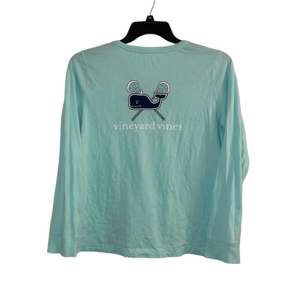 Vineyard Vines T-Shirt Women’s Sz M Teal Long Sleeve Crew Neck Whale Lacrosse